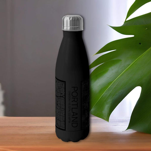 Portland Oregon Custom City Map Inscription Coordinates on 17oz Stainless Steel Insulated Cola Bottle in Stainless in Matte Black