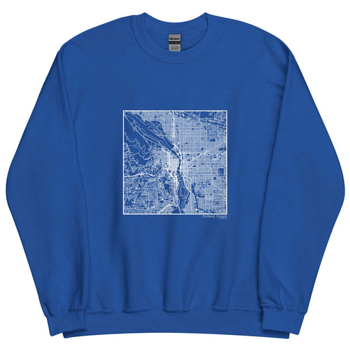 Portland Oregon  Map Unisex Crewneck Sweater with City inscription in Royal Blue