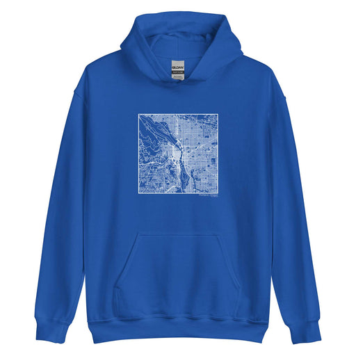Portland Oregon  Map Unisex Hoodie Sweater with City inscription in Royal Blue