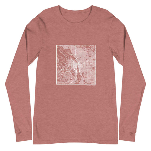 Portland Oregon  Map Unisex Long-Sleeve T-shirt with City inscription in Heather Mauve