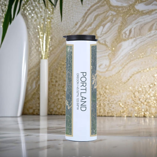 Portland Oregon Custom City Map Inscription Coordinates on 17oz Stainless Steel Insulated Tumbler in Afternoon Map Style