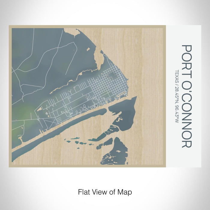Rendered View of Port O'Connor Texas Map on 20oz Stainless Steel Insulated Bottle with Bamboo Top with printed afternoon style map