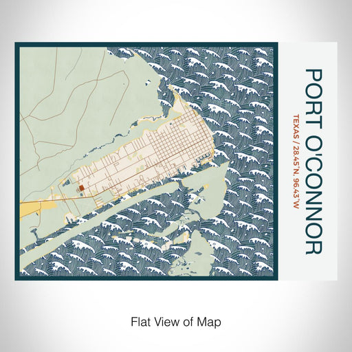 Rendered View of Port O'Connor Texas Map on 20oz Stainless Steel Insulated Bottle with Bamboo Top with printed woodblock style map