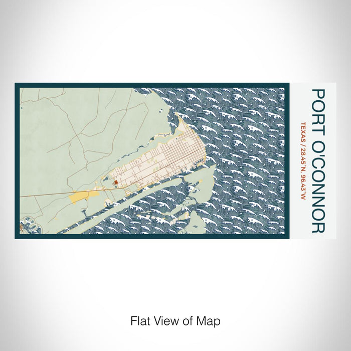 Rendered View of Port O'Connor Texas Map on 17oz Stainless Steel Insulated Bottle with printed woodblock style map