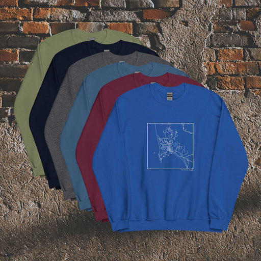 Port Orford Oregon  Map Unisex Crewneck Sweaters in Multiple Colors