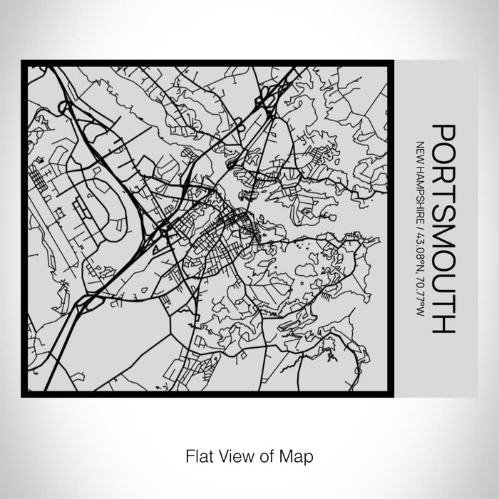 Rendered View of Portsmouth New Hampshire Map on 20oz Stainless Steel Insulated Bottle with Bamboo Top with printed Tactile Lines Map in Black