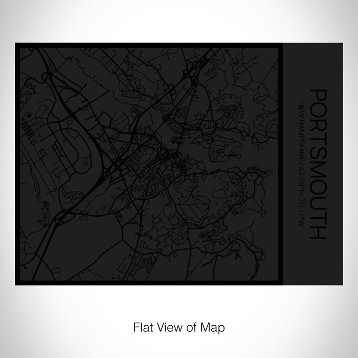 Rendered View of Portsmouth New Hampshire Map on 20oz Stainless Steel Insulated Bottle with Bamboo Top in Matte Black with printed Tactile Lines Map in Black