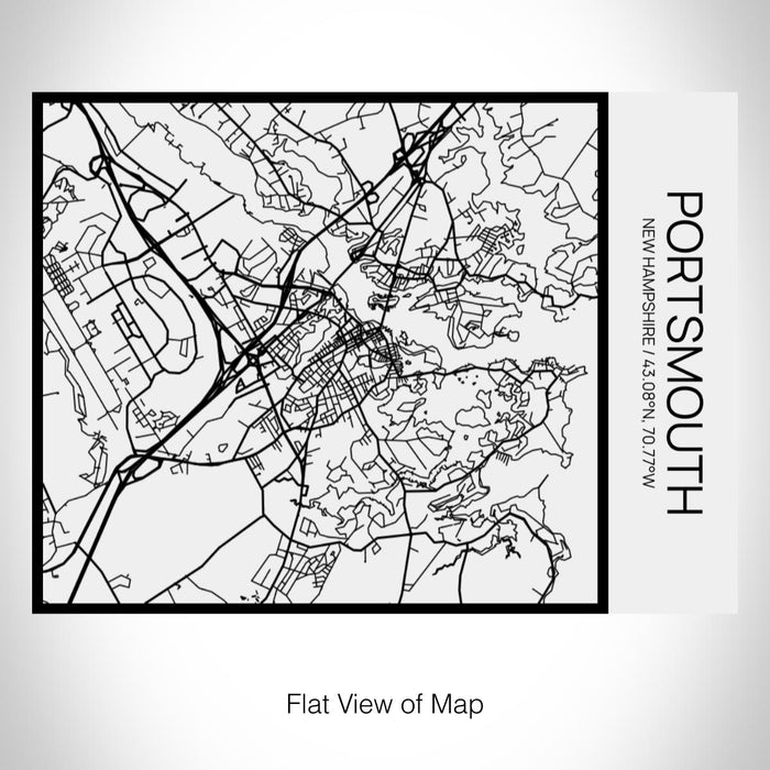 Rendered View of Portsmouth New Hampshire Map on 20oz Stainless Steel Insulated Bottle with Bamboo Top in Matte White with printed Tactile Lines Map in Black