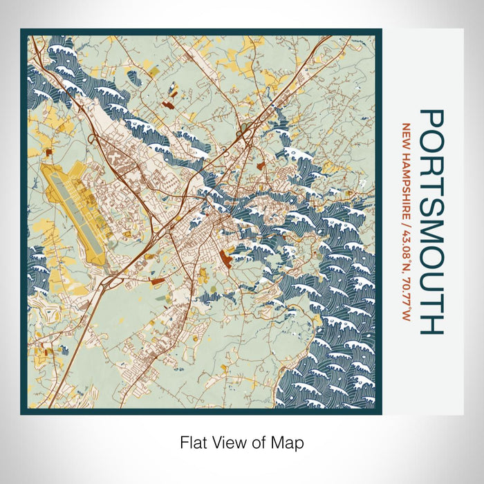 Rendered View of Portsmouth New Hampshire Map on 17oz Stainless Steel Insulated Tumbler in Woodblock Map Style