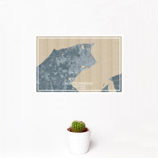 12x18 Port Townsend Washington Map Print Landscape Orientation in Afternoon Style With Small Cactus Plant in White Planter