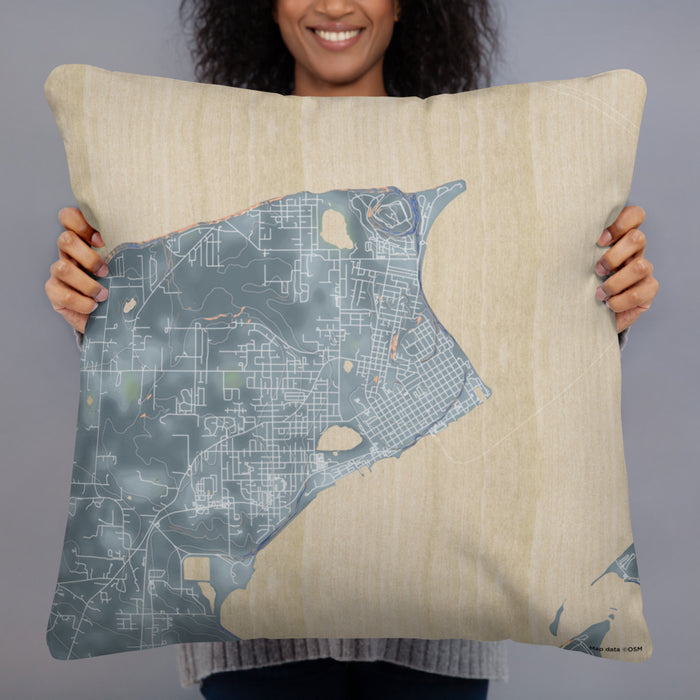 Person holding 22x22 Custom Port Townsend Washington Map Throw Pillow in Afternoon