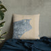 Custom Port Townsend Washington Map Throw Pillow in Afternoon on Bedding Against Wall