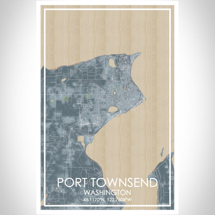 Port Townsend Washington Map Print Portrait Orientation in Afternoon Style With Shaded Background