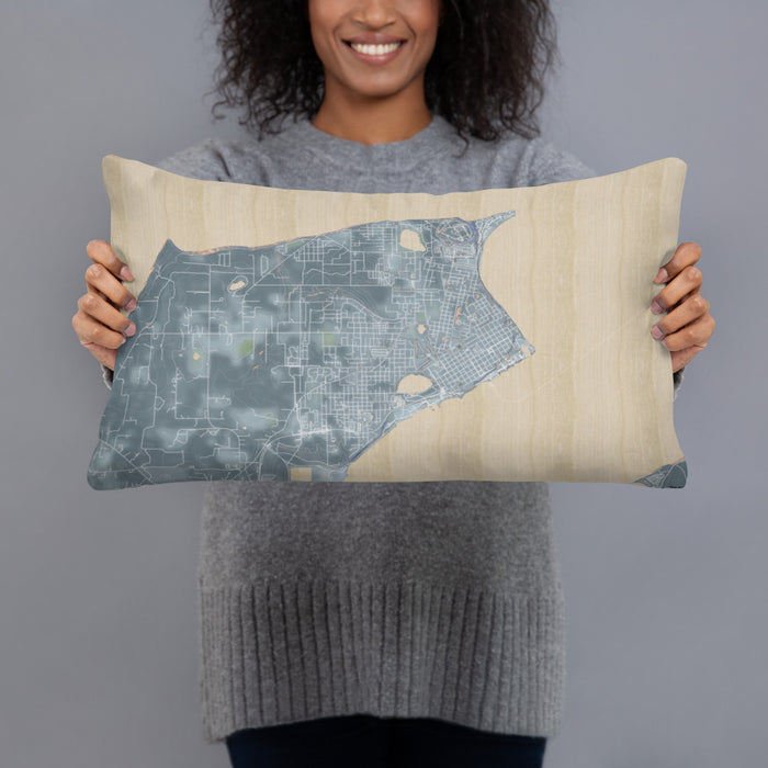 Person holding 20x12 Custom Port Townsend Washington Map Throw Pillow in Afternoon