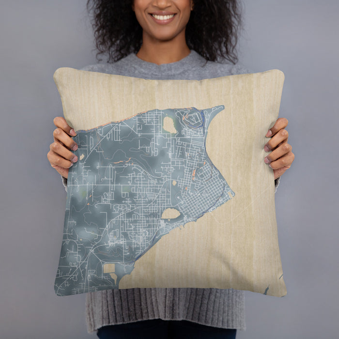 Person holding 18x18 Custom Port Townsend Washington Map Throw Pillow in Afternoon