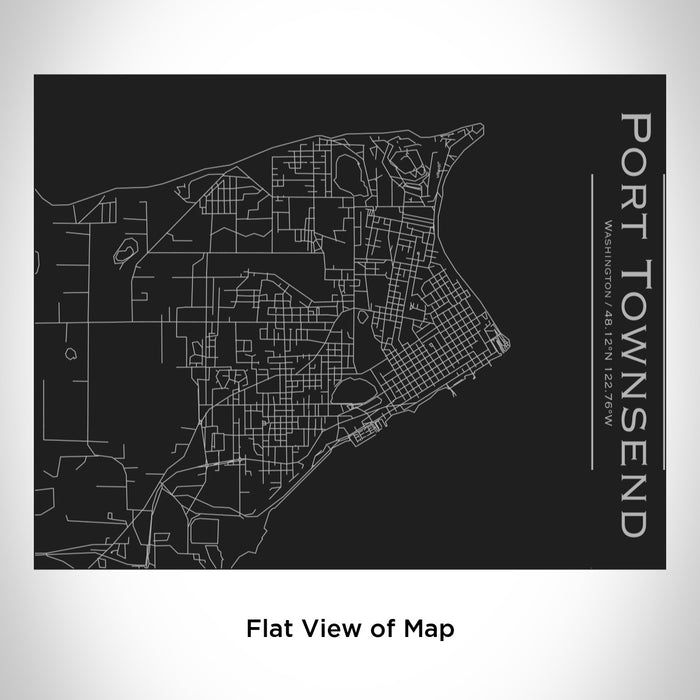 Rendered View of Port Townsend Washington Map Engraving on 20oz Stainless Steel Insulated Bottle with Bamboo Top in Black