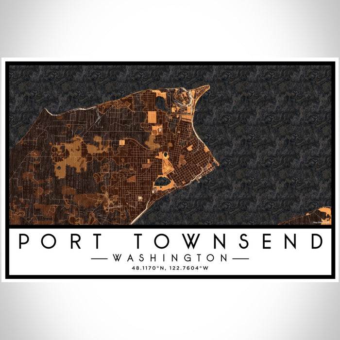 Port Townsend Washington Map Print Landscape Orientation in Ember Style With Shaded Background