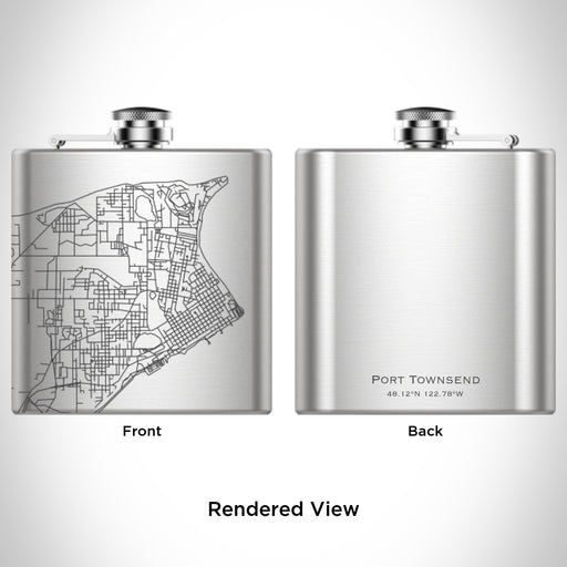 Rendered View of Port Townsend Washington Map Engraving on 6oz Stainless Steel Flask
