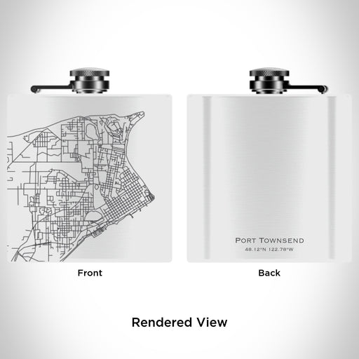 Rendered View of Port Townsend Washington Map Engraving on 6oz Stainless Steel Flask in White