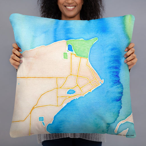 Person holding 22x22 Custom Port Townsend Washington Map Throw Pillow in Watercolor