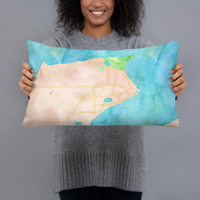 Person holding 20x12 Custom Port Townsend Washington Map Throw Pillow in Watercolor