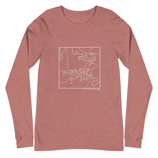 Possum Kingdom Lake Texas  Map Unisex Long-Sleeve T-shirt with City inscription in Heather Mauve