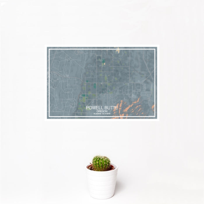12x18 Powell Butte Oregon Map Print Landscape Orientation in Afternoon Style With Small Cactus Plant in White Planter