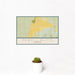 12x18 Powell Butte Oregon Map Print Landscape Orientation in Woodblock Style With Small Cactus Plant in White Planter