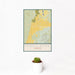 12x18 Powell Butte Oregon Map Print Portrait Orientation in Woodblock Style With Small Cactus Plant in White Planter
