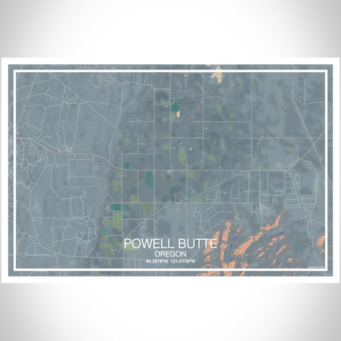 Powell Butte Oregon Map Print Landscape Orientation in Afternoon Style With Shaded Background