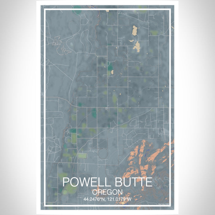 Powell Butte Oregon Map Print Portrait Orientation in Afternoon Style With Shaded Background