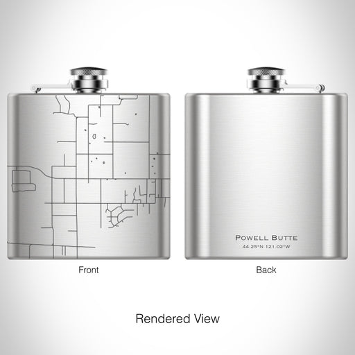 Rendered View of Powell Butte Oregon Map on 6oz Stainless Steel Flask