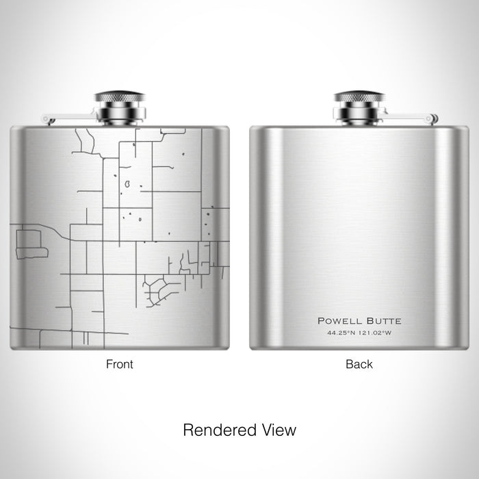 Rendered View of Powell Butte Oregon Map on 6oz Stainless Steel Flask