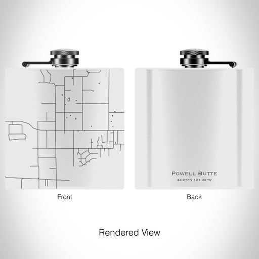Rendered View of Powell Butte Oregon Map on 6oz Stainless Steel Flask in White