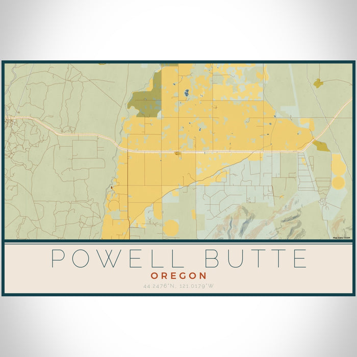 Powell Butte Oregon Map Print Landscape Orientation in Woodblock Style With Shaded Background