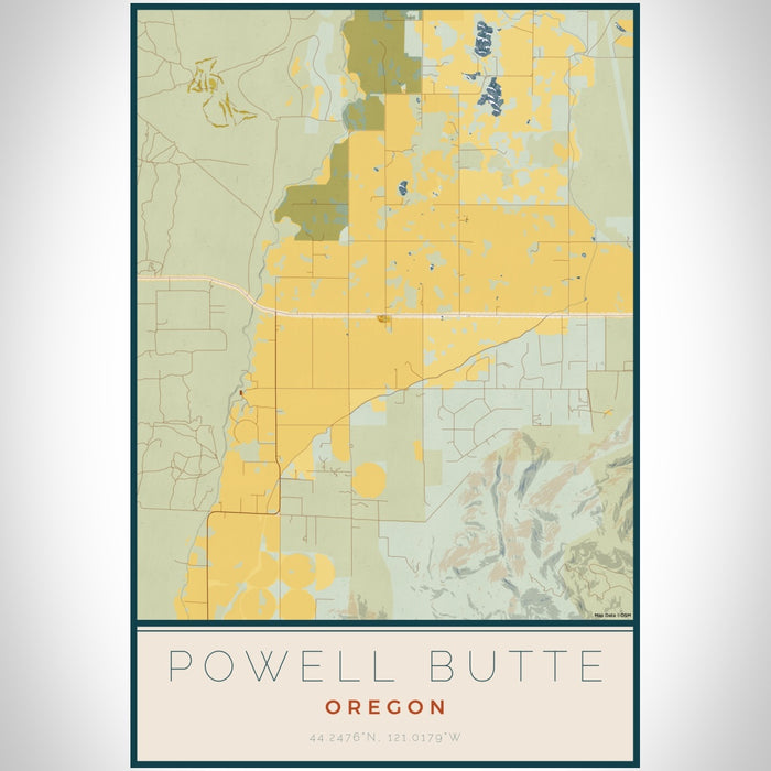 Powell Butte Oregon Map Print Portrait Orientation in Woodblock Style With Shaded Background