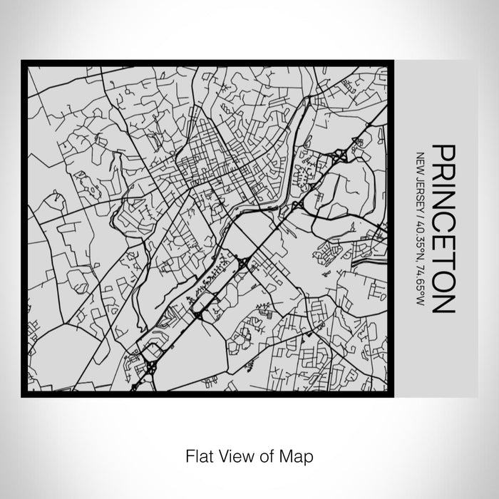 Rendered View of Princeton New Jersey Map on 20oz Stainless Steel Insulated Bottle with Bamboo Top with printed Tactile Lines Map in Black