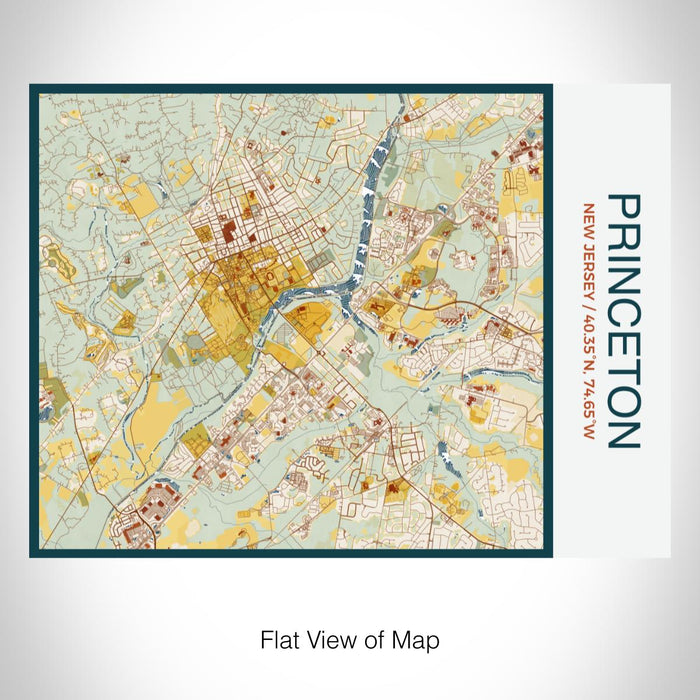 Rendered View of Princeton New Jersey Map on 20oz Stainless Steel Insulated Bottle with Bamboo Top with printed woodblock style map