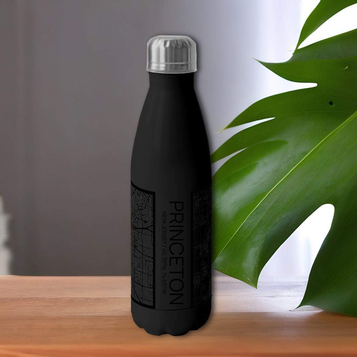 Princeton New Jersey Custom City Map Inscription Coordinates on 17oz Stainless Steel Insulated Cola Bottle in Stainless in Matte Black