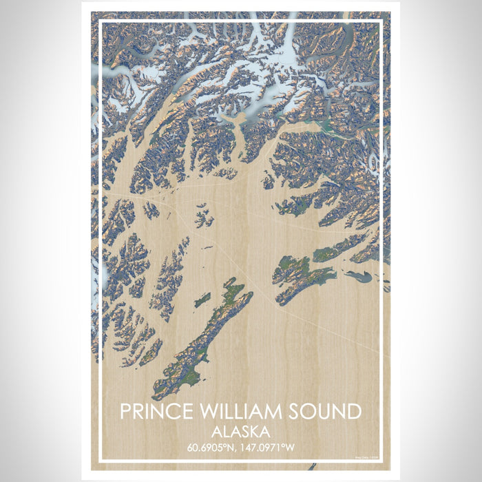 Prince William Sound Alaska Map Print Portrait Orientation in Afternoon Style With Shaded Background