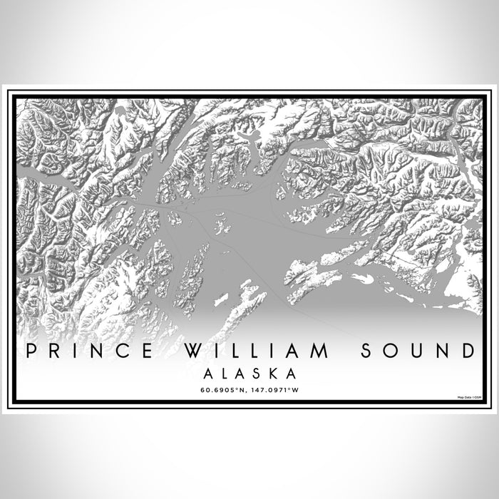 Prince William Sound Alaska Map Print Landscape Orientation in Classic Style With Shaded Background