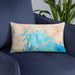 Custom Prince William Sound Alaska Map Throw Pillow in Watercolor on Blue Colored Chair