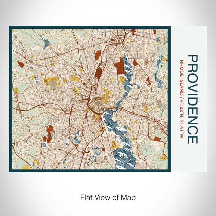 Rendered View of Providence Rhode Island Map on 20oz Stainless Steel Insulated Bottle with Bamboo Top with printed woodblock style map