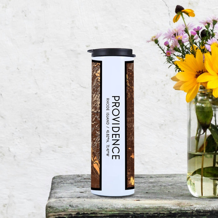Providence Rhode Island Custom City Map Inscription Coordinates on 17oz Stainless Steel Insulated Tumbler in Ember Map Style