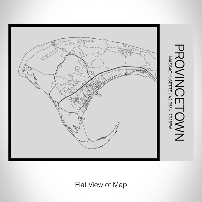 Rendered View of Provincetown Massachusetts Map on 20oz Stainless Steel Insulated Bottle with Bamboo Top with printed Tactile Lines Map in Black
