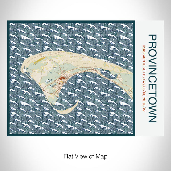 Rendered View of Provincetown Massachusetts Map on 20oz Stainless Steel Insulated Bottle with Bamboo Top with printed woodblock style map