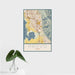 16x24 Provo Utah Map Print Portrait Orientation in Woodblock Style With Tropical Plant Leaves in Water