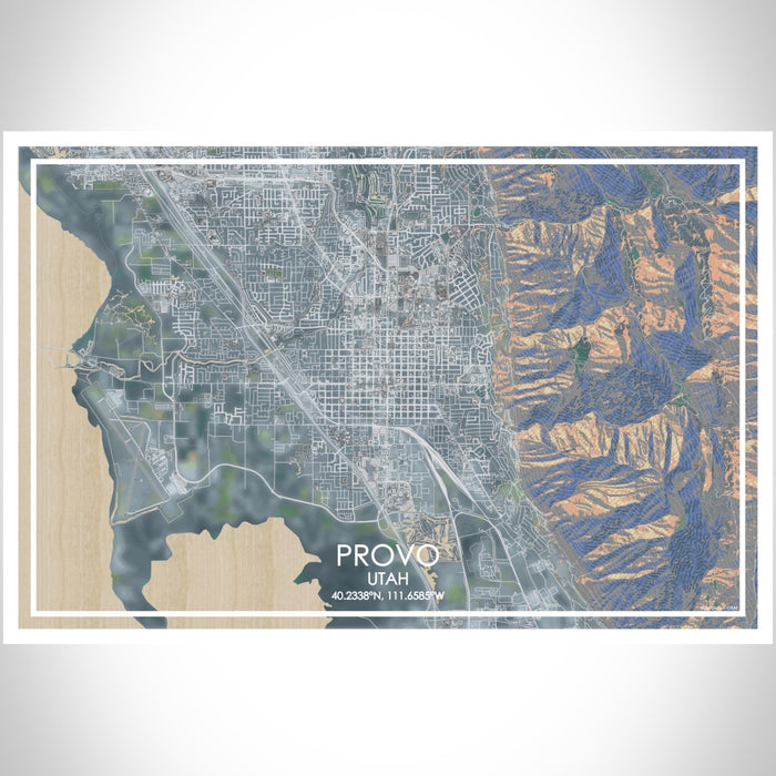 Provo Utah Map Print Landscape Orientation in Afternoon Style With Shaded Background