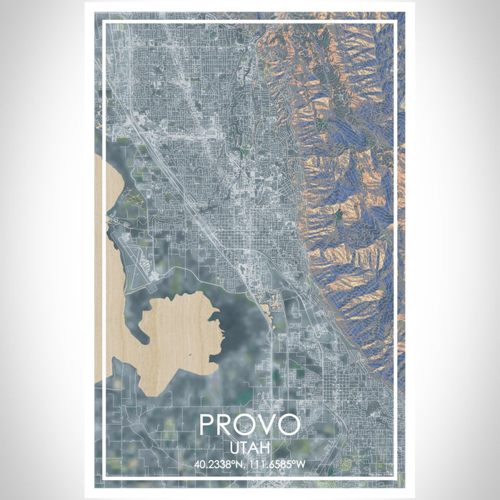 Provo Utah Map Print Portrait Orientation in Afternoon Style With Shaded Background