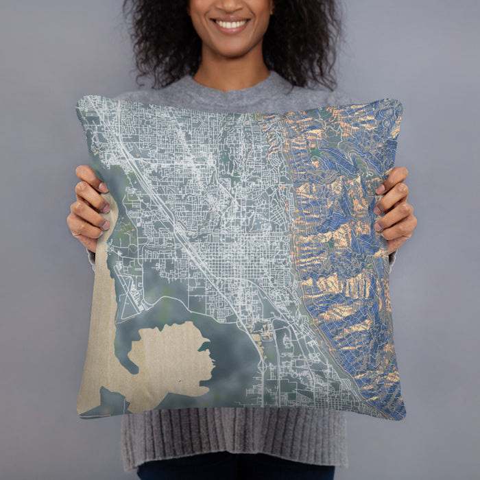 Person holding 18x18 Custom Provo Utah Map Throw Pillow in Afternoon